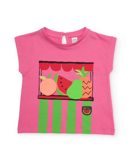 T-shirt fille en maille avec fruits en relief Rose 1 - vertbaudet enfant 
