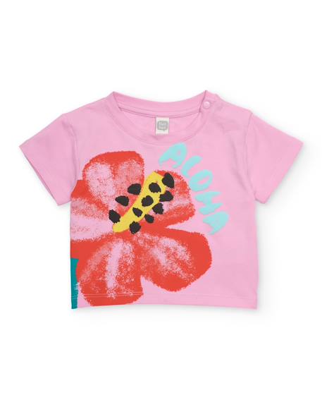 T-shirt fille en maille avec grand imprimé floral Rose 1 - vertbaudet enfant 