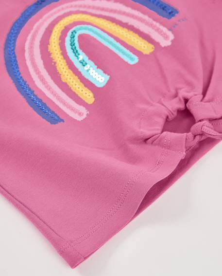 T-shirt pour fille en maille avec arc-en-ciel à sequins Rose 4 - vertbaudet enfant 