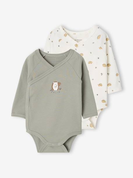 Lot de 2 bodies naissance manches longues cappuccino+rose pâle+vert sauge 15 - vertbaudet enfant 