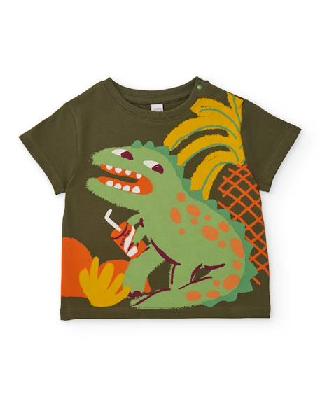 T-shirt garçon en maille avec fermeture à l’épaule Vert 1 - vertbaudet enfant 