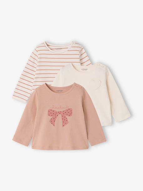 Lot de 3 T-shirts Basics bébé manches longues rose poudré+vieux rose 1 - vertbaudet enfant 