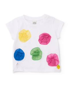 -T-shirt fille en maille avec fleurs en volume