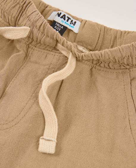 Pantalon garçon en tissu tissé avec taille élastique Marron 3 - vertbaudet enfant 