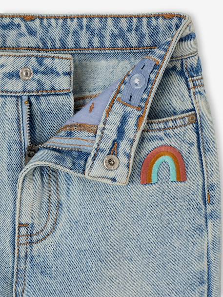 Jean fille mom brodé fleurs bleu+bleu clair+bleu moyen 5 - vertbaudet enfant 