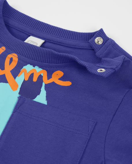 T-shirt garçon en maille avec grand imprimé sur le devant Violet 3 - vertbaudet enfant 