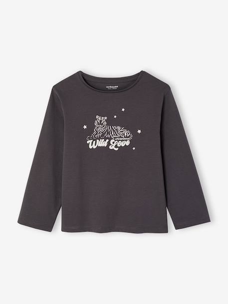 Lot de 3 t-shirts fille fantaisie manches longues anthracite+bleu grisé+corail+écru+indigo+mauve+rose 36 - vertbaudet enfant 