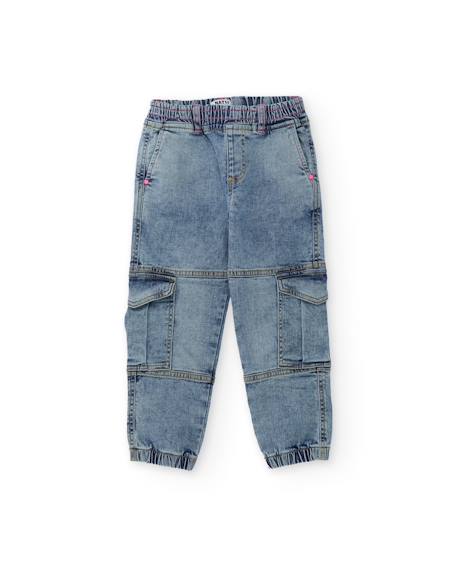 Pantalon fille en toile et denim, design cargo Bleu 1 - vertbaudet enfant 