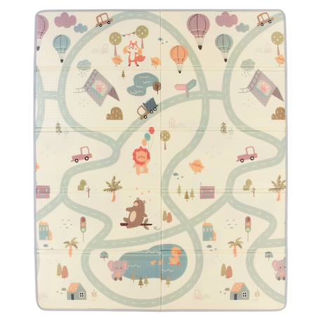 Grand tapis d'éveil réversible voitures / savane Circuit petites voitures / animaux de la savane 1 - vertbaudet enfant 