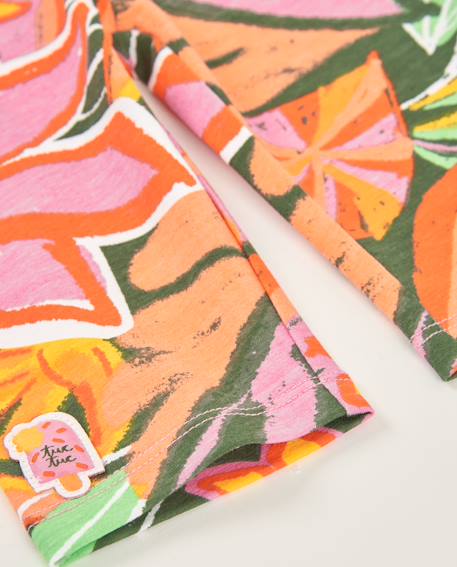 Legging fille en maille avec imprimé floral grand format Orange 4 - vertbaudet enfant 