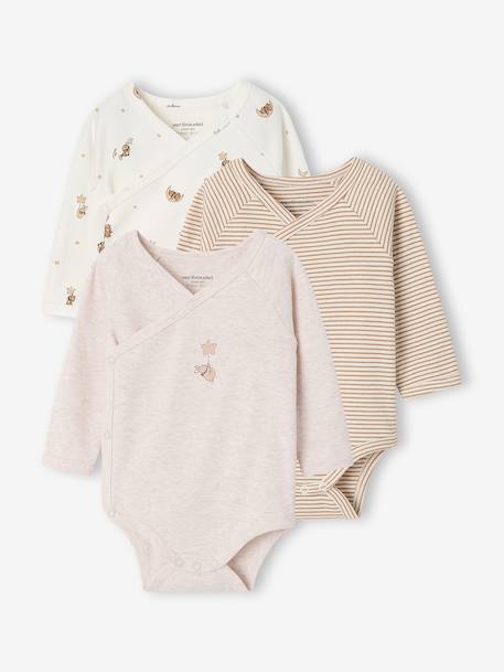 Lot de 3 bodies naissance manches longues cappuccino 1 - vertbaudet enfant 
