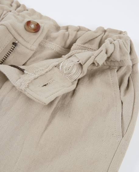 Pantalon garçon en tissu uni avec taille élastique Beige 3 - vertbaudet enfant 