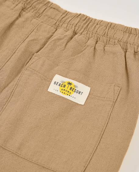 Pantalon garçon en tissu tissé avec taille élastique Marron 4 - vertbaudet enfant 