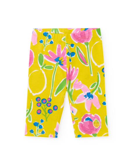 Legging fille en maille avec imprimé floral Jaune 1 - vertbaudet enfant 