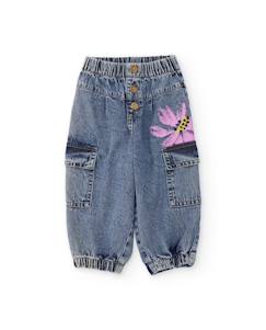 Bébé-Pantalon, jean-Pantalon fille en tissu avec taille élastiquée