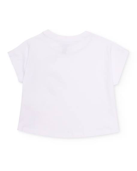 T-shirt fille en maille avec palmier sur le côté Blanc 2 - vertbaudet enfant 