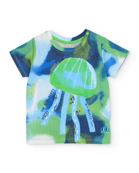 T-shirt garçon en maille avec imprimé effet aquarelle Bleu 1 - vertbaudet enfant 