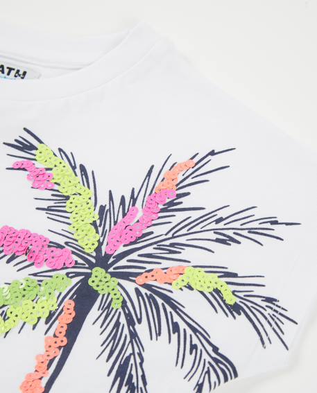 T-shirt fille en maille avec palmier sur le côté Blanc 4 - vertbaudet enfant 