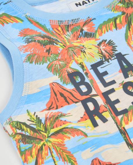 T-shirt garçon en maille avec imprimé tropical Bleu 3 - vertbaudet enfant 