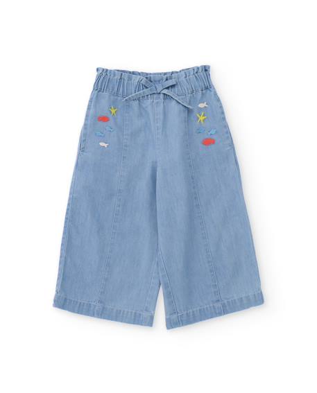 Pantalon pour fille en tissu en denim clair  - vertbaudet enfant