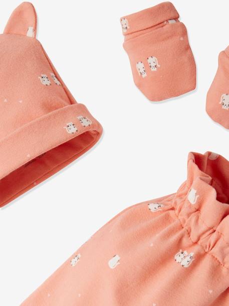 Kit bonnet + chaussons + gants et sac bébé bleu glacier imprimé+nude imprimé+rose foncé 4 - vertbaudet enfant 
