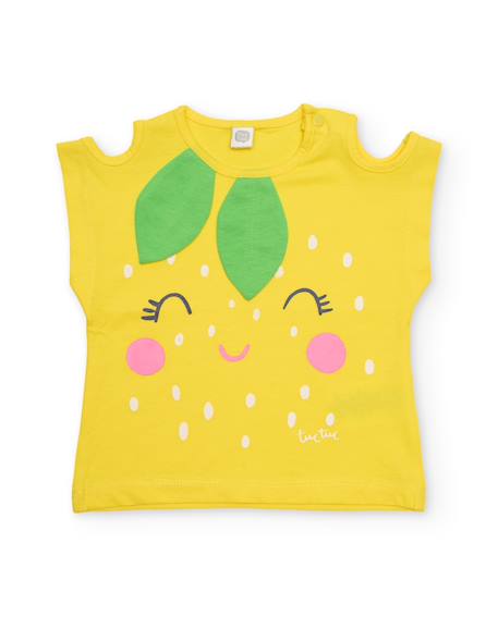 T-shirt fille en maille avec épaules ajourées Jaune 1 - vertbaudet enfant 