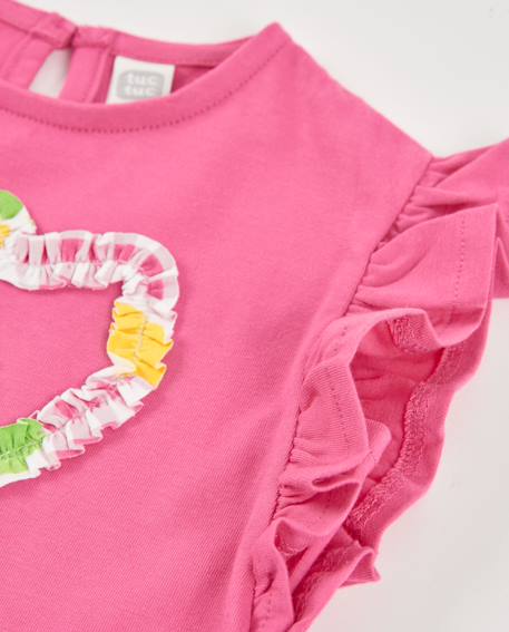 T-shirt fille en maille avec fleur en relief Rose 3 - vertbaudet enfant 