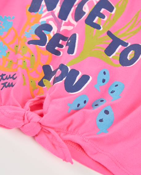 T-shirt fille en maille avec nœud au bas Rose 4 - vertbaudet enfant 