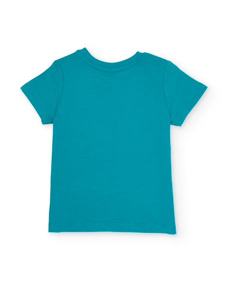 T-shirt garçon en maille avec imprimé palmiers Bleu 2 - vertbaudet enfant 