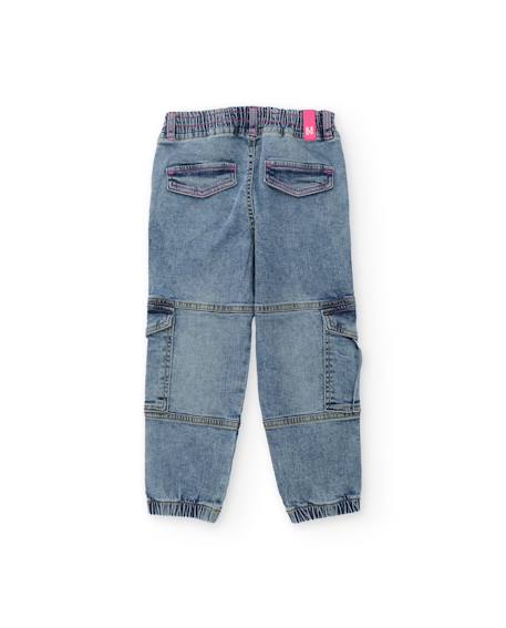 Pantalon fille en toile et denim, design cargo Bleu 2 - vertbaudet enfant 
