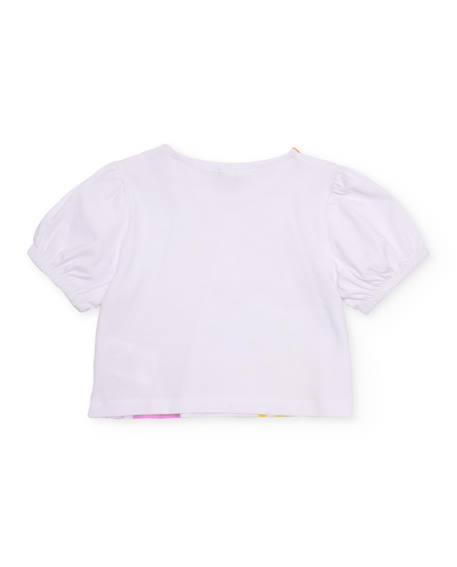 T-shirt pour fille en maille avec manches froncées Blanc 2 - vertbaudet enfant 