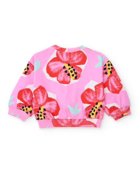 Sweat-shirt fille en maille avec imprimé floral Rose 2 - vertbaudet enfant 
