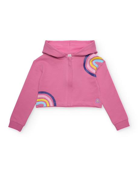 Sweat pour fille en maille avec coupe courte Rose 1 - vertbaudet enfant 