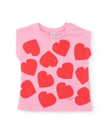 Fille-T-shirt, sous-pull-T-shirt fille en maille avec imprimé cœurs
