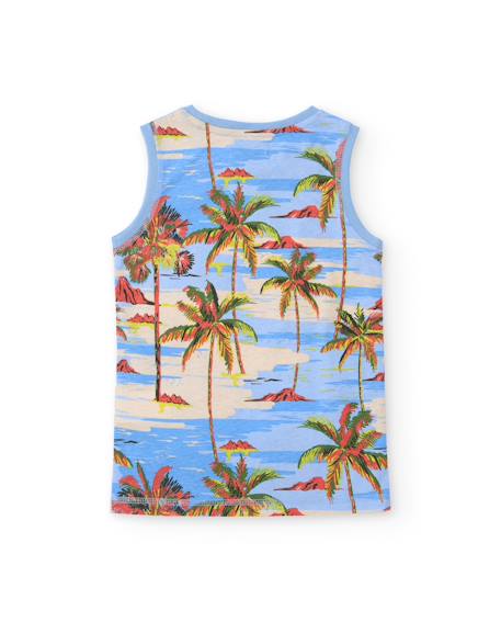 T-shirt garçon en maille avec imprimé tropical Bleu 2 - vertbaudet enfant 