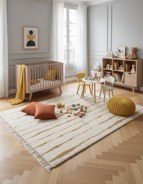 Tapis épais à franges doux et raffiné brancusi Jaune naturel 2 - vertbaudet enfant 