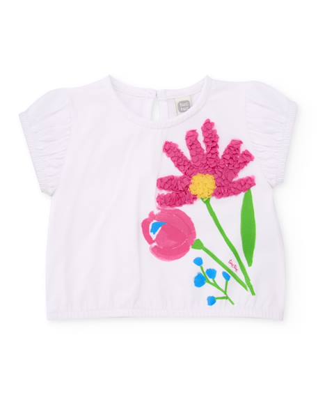 T-shirt fille en maille avec fleur en relief Blanc 1 - vertbaudet enfant 