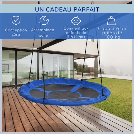 Balançoire nid d'oiseau ronde ø 110 cm 4 anneaux inclus bleu Bleu 2 - vertbaudet enfant 