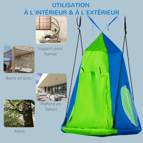 Balançoire nid d'oiseau ronde balançoire panier ø 1 x 1,8h m - tente amovible incluse - 4 anneaux inclus métal époxy oxford haute densité Vert 5 - vertbaudet enfant 