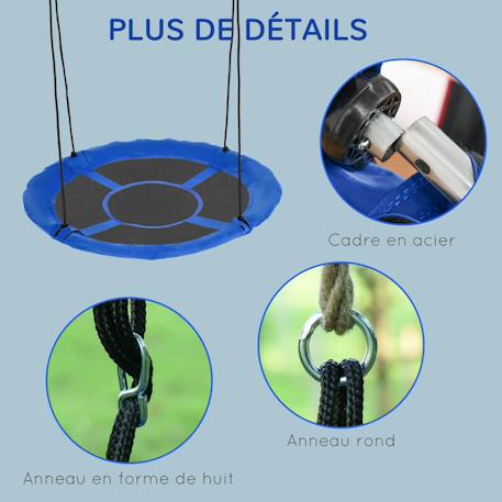 Balançoire nid d'oiseau ronde ø 110 cm 4 anneaux inclus bleu Bleu 5 - vertbaudet enfant 