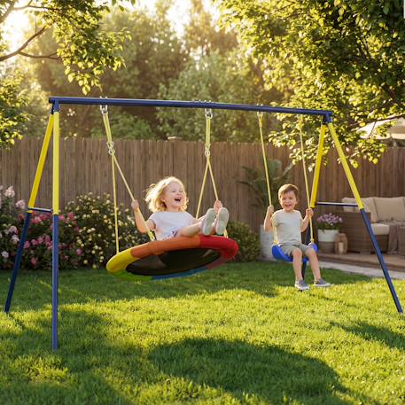 Portique balançoire double 4 crochets acier max. 150 kg Bleu 6 - vertbaudet enfant 