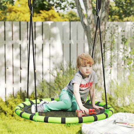 Balançoire nid d'oiseau ronde balançoire panier dia. 1 m 4 anneaux cordages inclus Vert 6 - vertbaudet enfant 