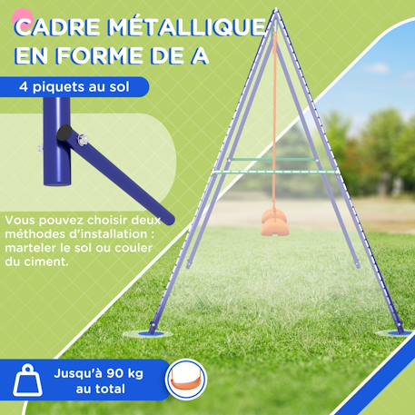 Balançoire 2 agrès portique avec 2 balançoires dim. 2,69l x 1,6l x 1,8h m métal époxy anticorrosion Bleu 6 - vertbaudet enfant 