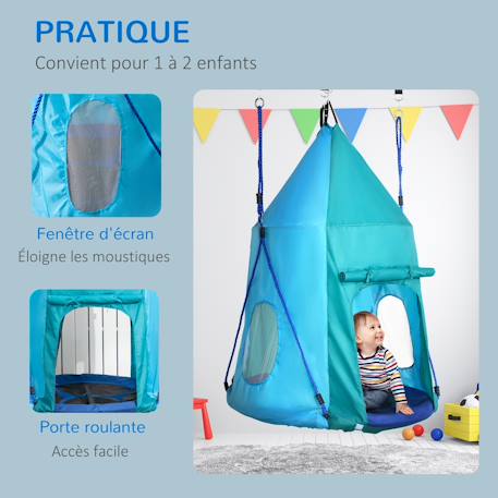 Balançoire nid d'oiseau ronde balançoire panier ø 1,1 x 1,5h m - tente amovible incluse - accessoires inclus Bleu 5 - vertbaudet enfant 