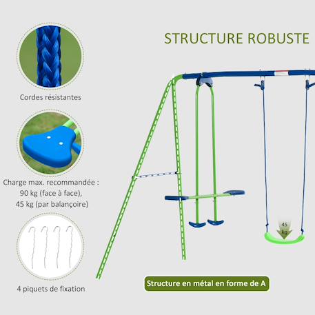 Balançoire 3 agrès portique avec 2 balançoires et face à face dim. 2,8l x 1,4l x 1,78h m métal époxy anticorrosion Vert+Violet 4 - vertbaudet enfant 
