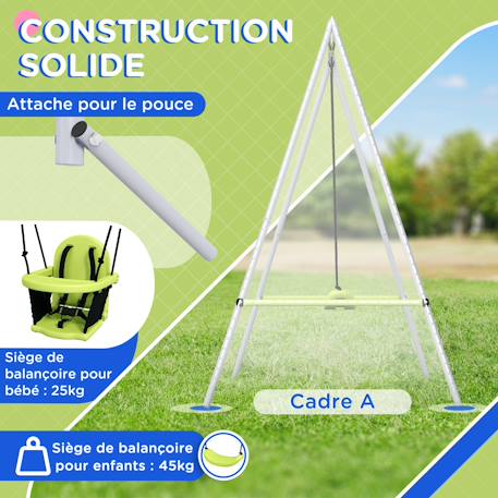 Portique balançoire évolutive - siège haut, accoudoirs, ceinture sécurité 5 points, barre protection - métal époxy Gris 5 - vertbaudet enfant 
