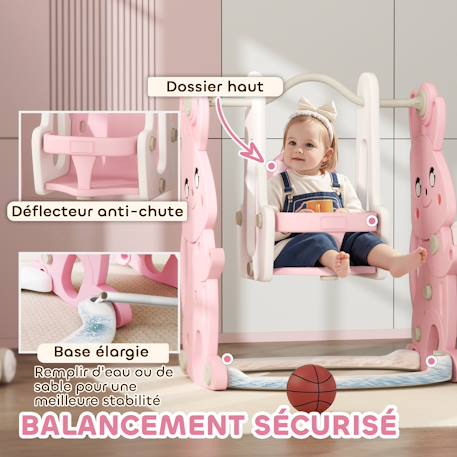 Toboggan balançoire panier basket enfant 3 en 1 design lapin hdpe Rose 4 - vertbaudet enfant 