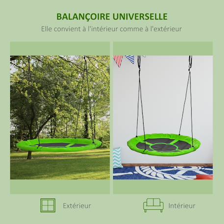 Balançoire nid d'oiseau ronde balançoire panier ø 110 cm 4 anneaux inclus métal époxy oxford haute densité Vert 4 - vertbaudet enfant 