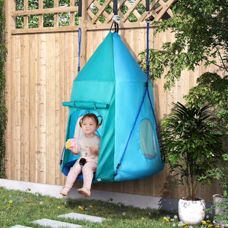 Balançoire nid d'oiseau ronde balançoire panier ø 1,1 x 1,5h m - tente amovible incluse - accessoires inclus Bleu 2 - vertbaudet enfant 