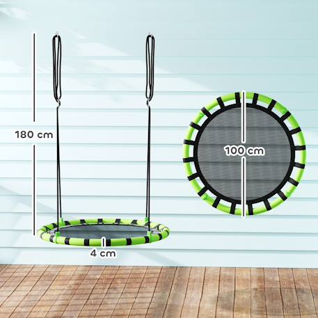 Balançoire nid d'oiseau ronde balançoire panier dia. 1 m 4 anneaux cordages inclus Vert 3 - vertbaudet enfant 